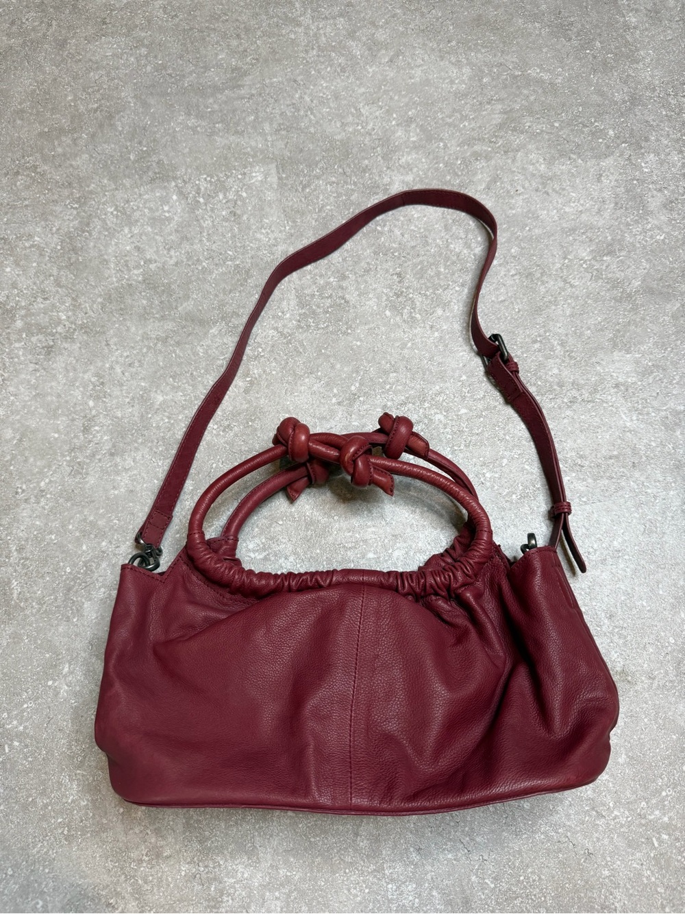 Free People Cowhide Leather Burgundy Pouch Handbag Crossbody boho chic western